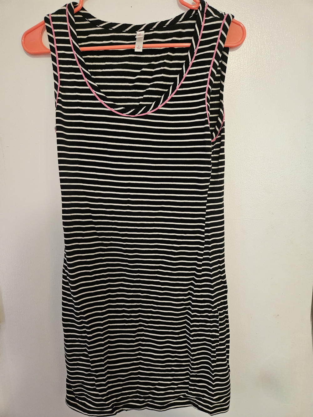 Xhilaration Black & White Striped Tank with Coral Accent